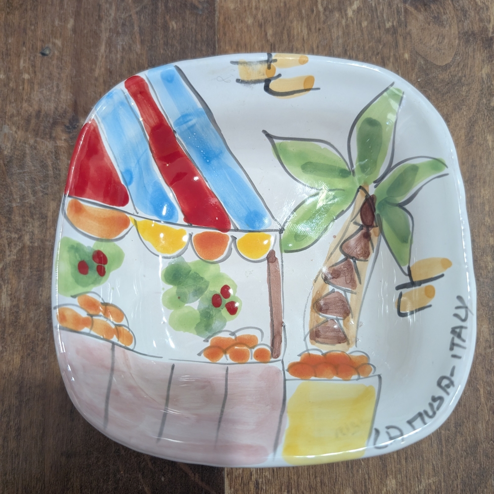 La Musa Italian Glazed Pottery Colorful Festive OlivebSmall Serving Dish